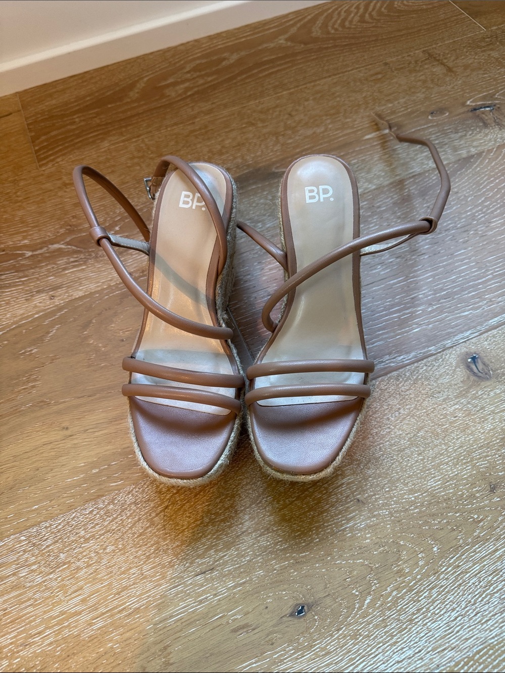bp Brown Strappy Espadrille Wedge Sandals
